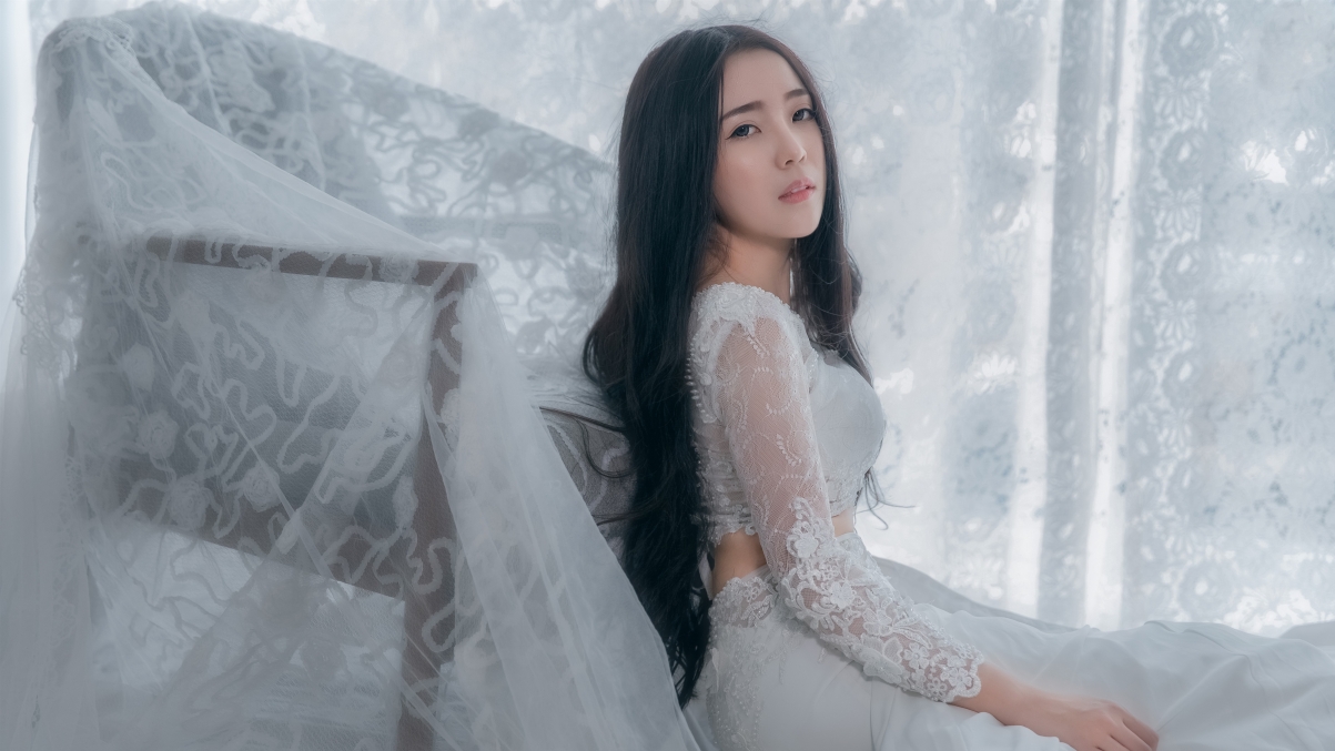 White wedding dress bride 5k wallpaper
