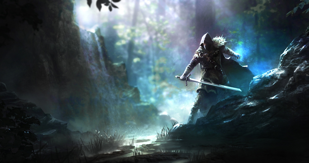 Warrior, sword, shawl, hood, forest, 5