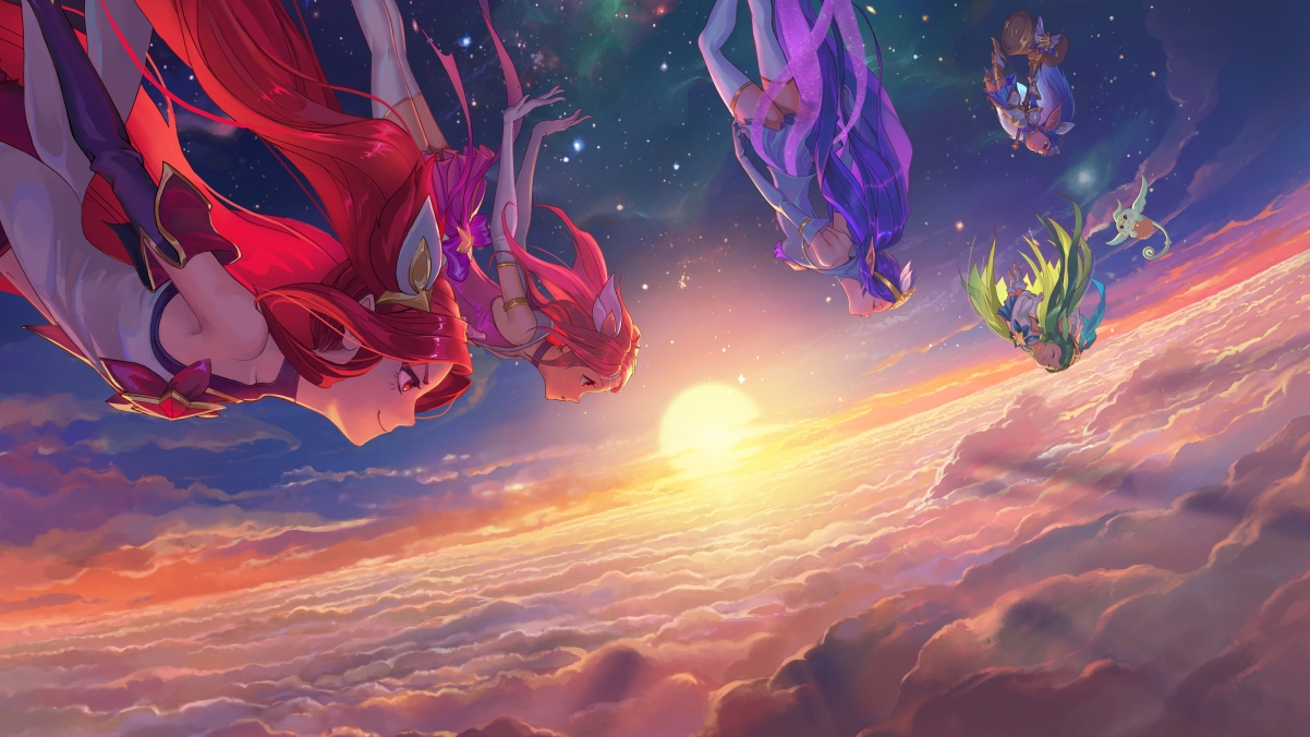 League of Legends, sky, girl, falling