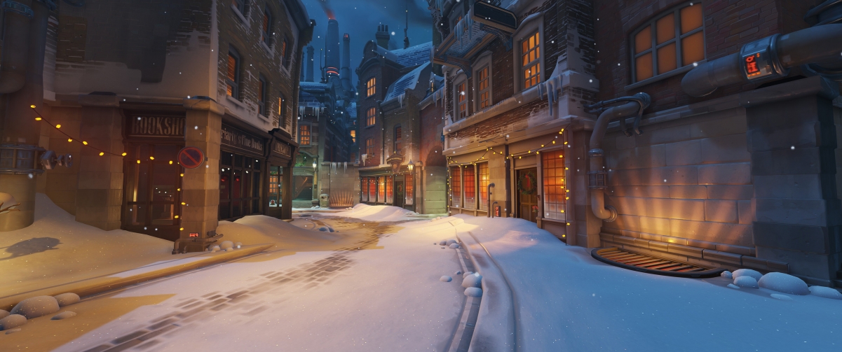 Overwatch, city street, snow, holy