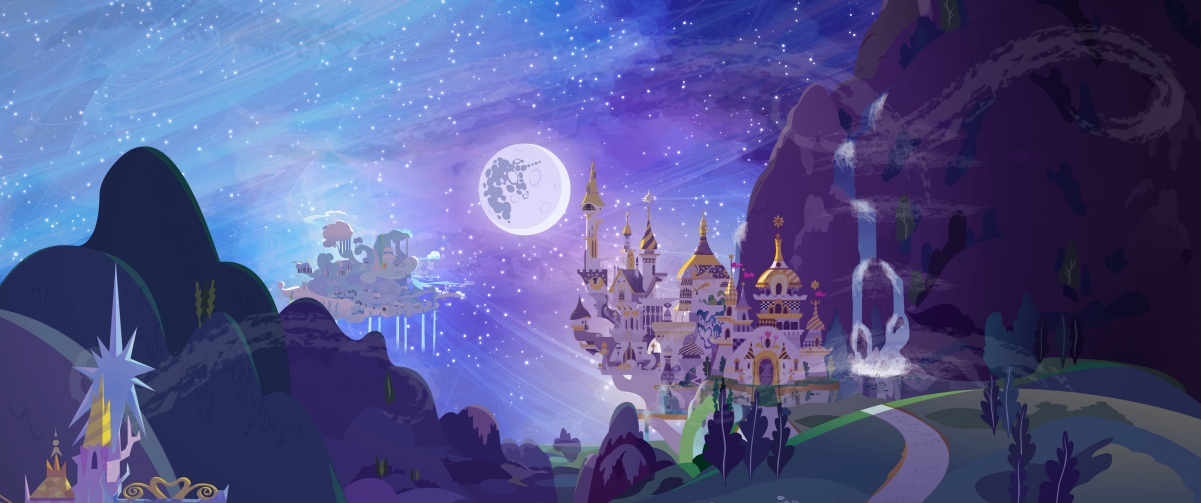 Destiny, castle, starry sky, 3440x14