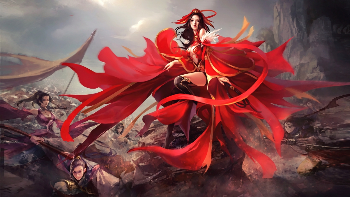 Ancient style girl warrior sword aesthetic art