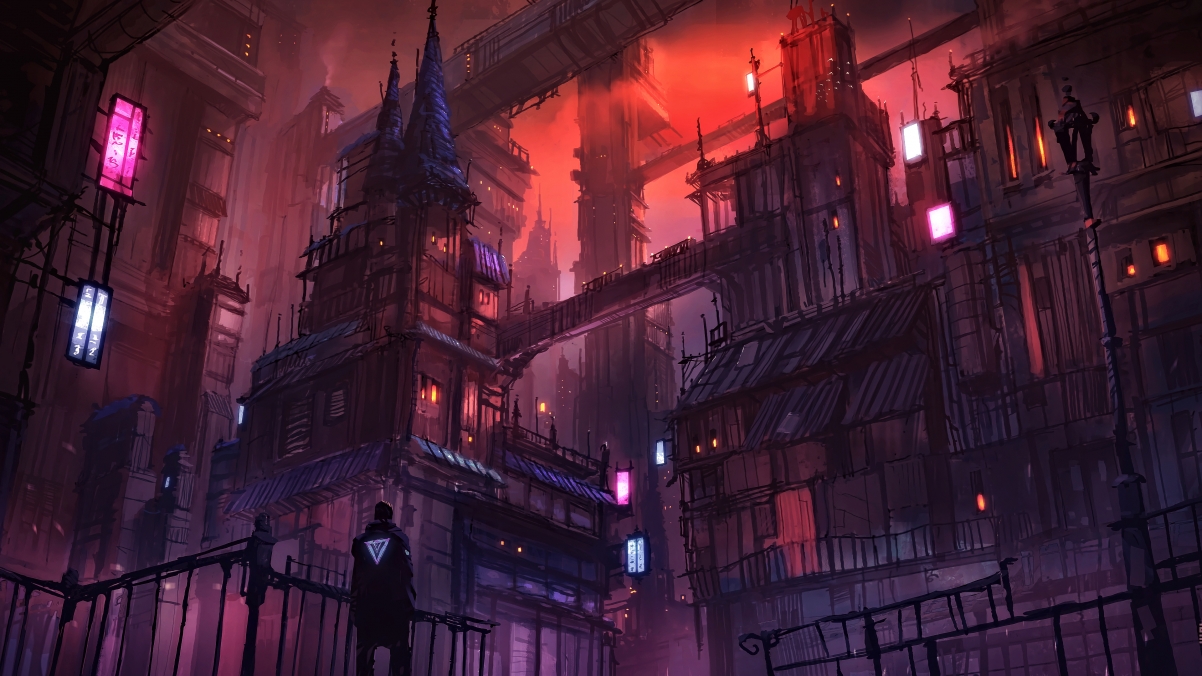 3D network art sunset architecture