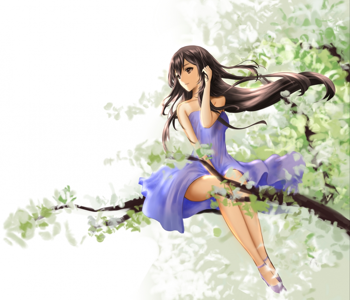 Cute girl anime sitting on the tree