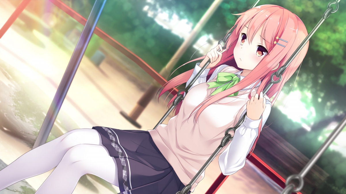 Cute anime girl sitting on a swing 4K wall