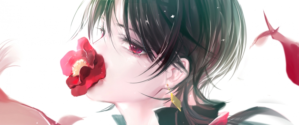 Handsome anime guy with a rose in his mouth 34