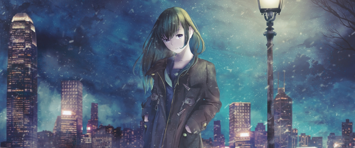 Long-haired girl city scenery night