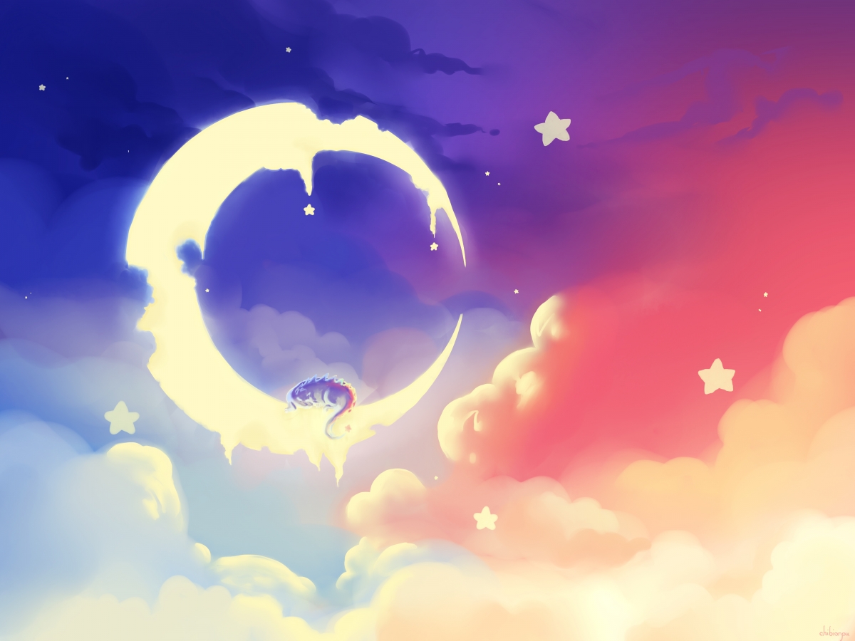 Clouds stars moon cat painting 4