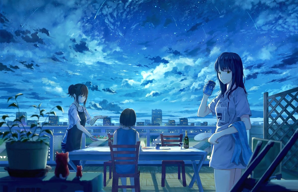 Moon See Girl Starry Meteor