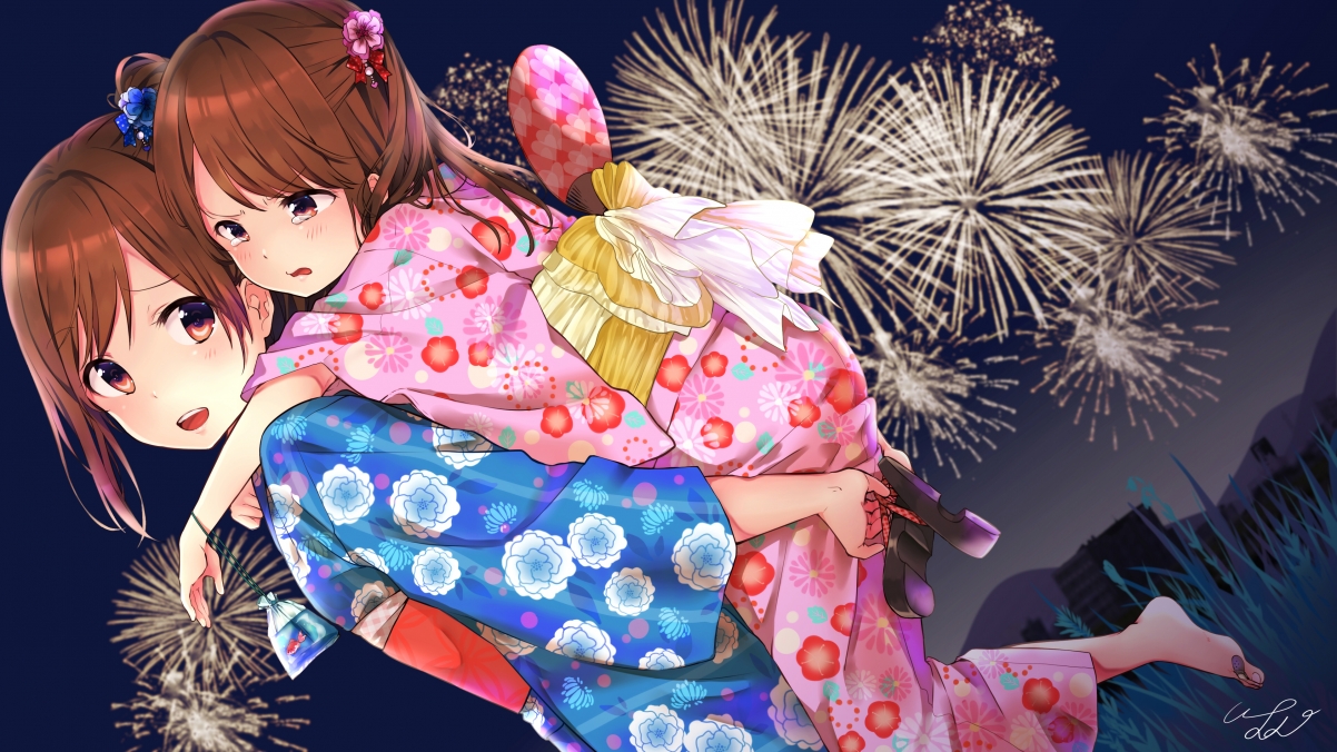 Yukata sisters 4k anime wallpaper