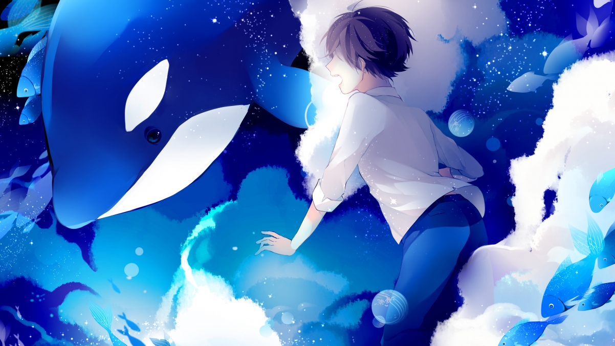 Fish, clouds, boys, beautiful fantasy anime