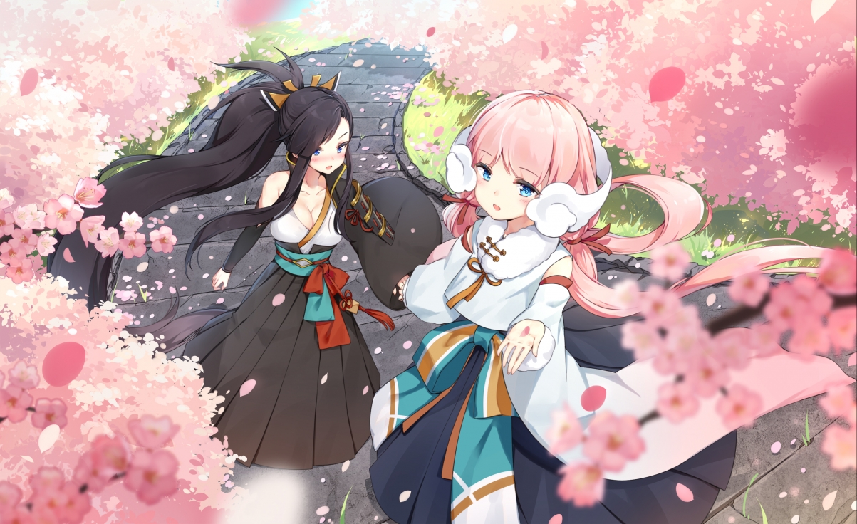 Sakura girl kimono long hair anime