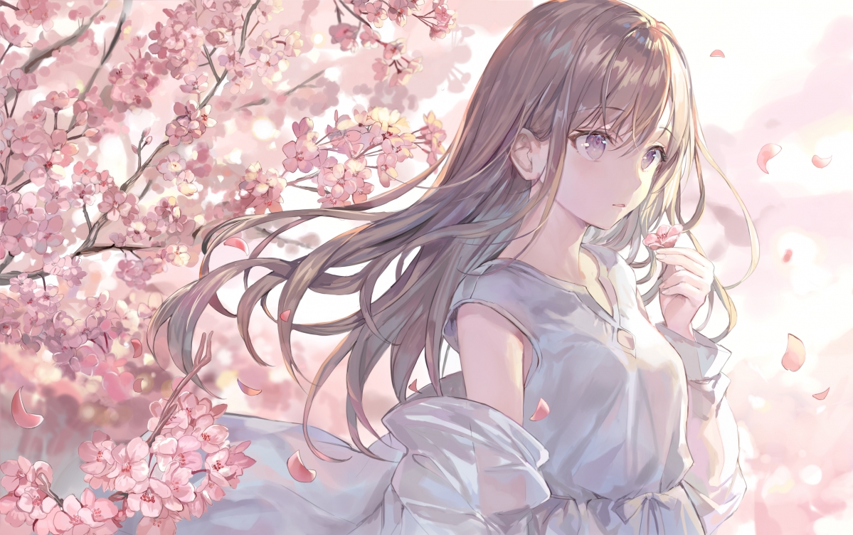 Sakura tea-colored long-haired girl tall