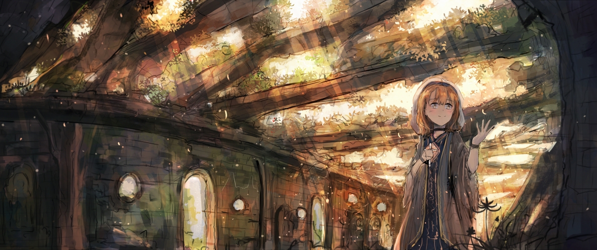 Ruins, ruins, landscape, girl, autumn