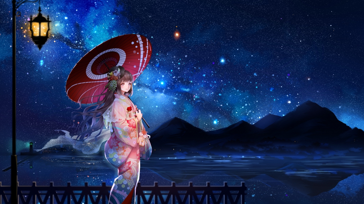 Night starry sky star girl
