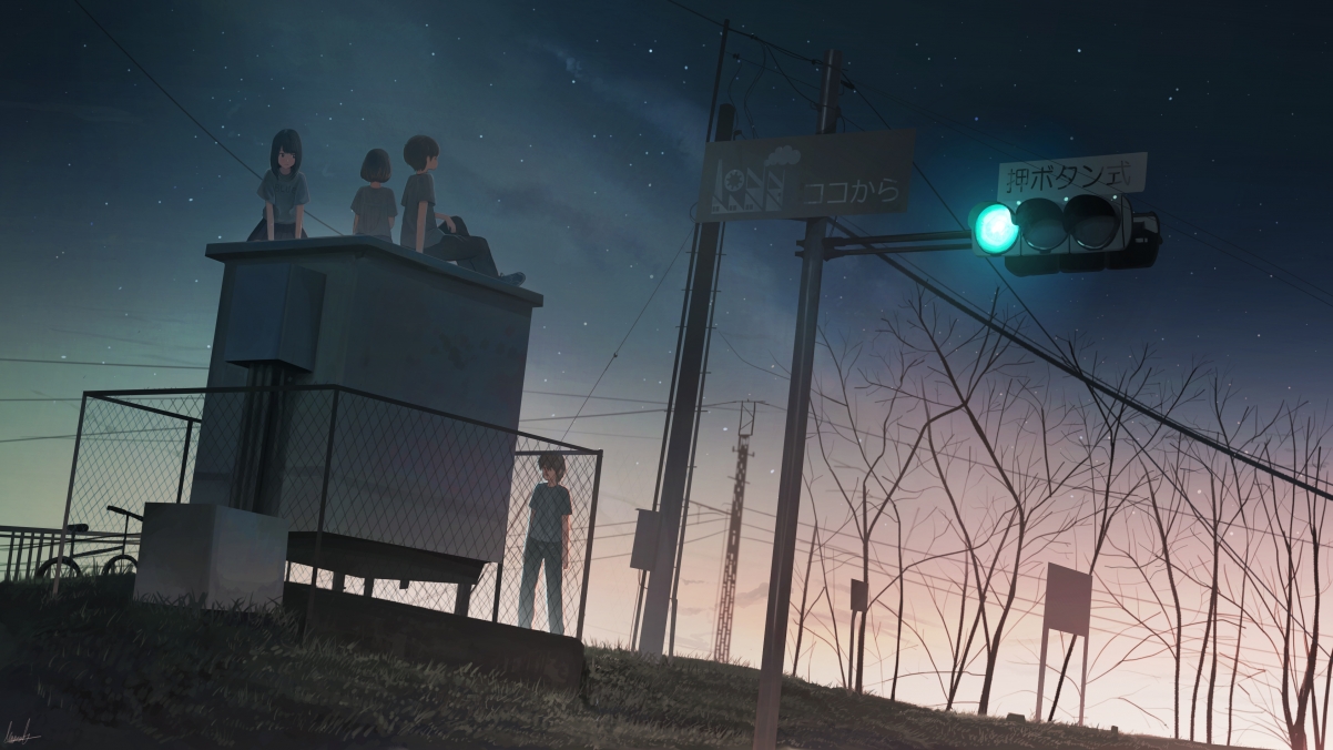 Night starry sky train tracks exile