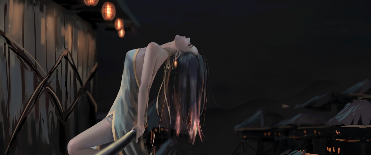 Looking up at the starry sky at night, stars with long hair