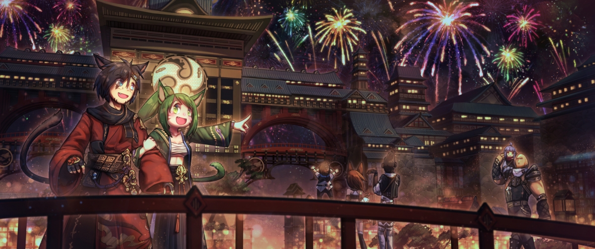 Fireworks Festival Cute Anime 3440x144