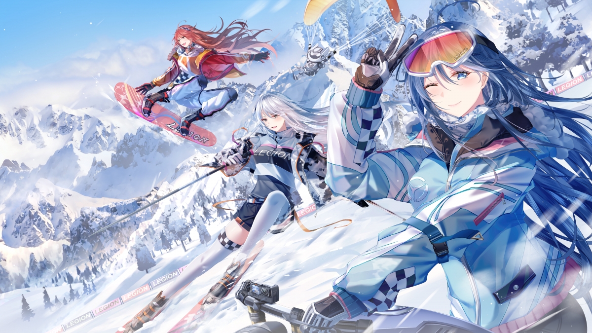Snow mountain beautiful girl skiing snowboard