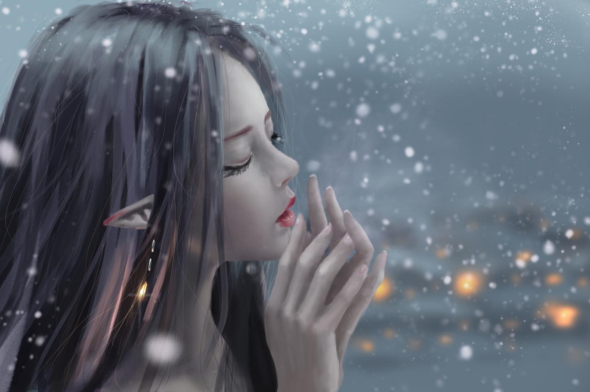 Snow girl beautiful illustration 4k HD moving