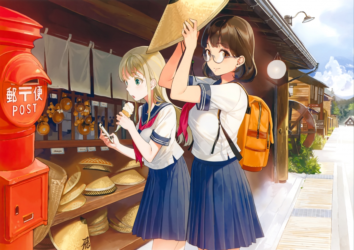 School uniform short hair girl shopping