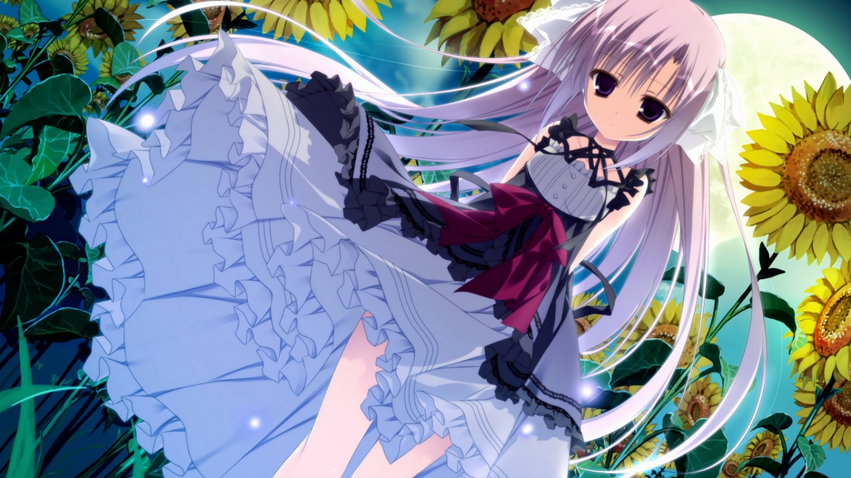 Sunflower, cute anime girl with long hair