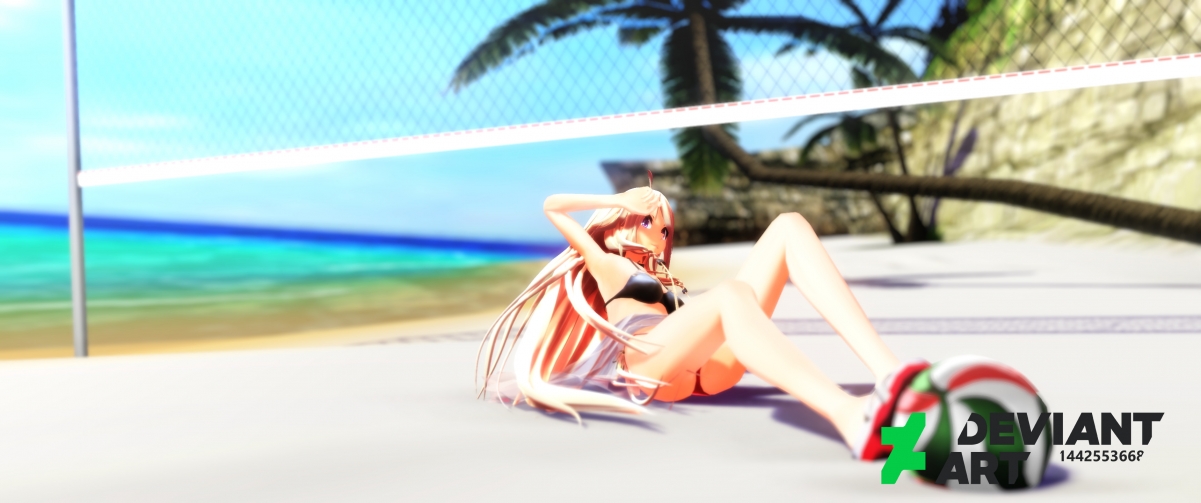 Summer beach long hair anime girls 34