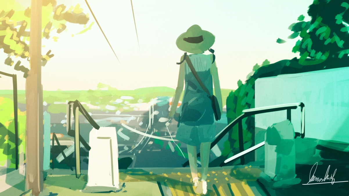 Summer girl girl back view wind