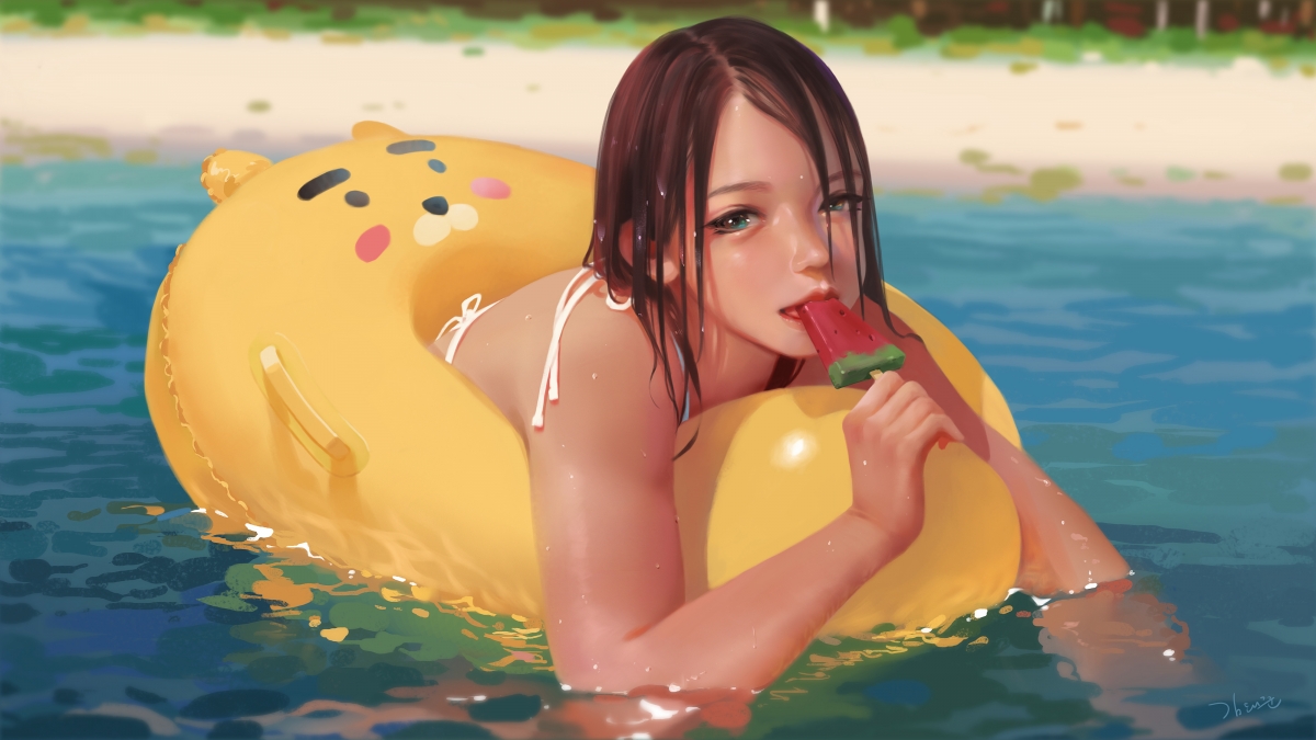 Summer girl swimming ring popsicle