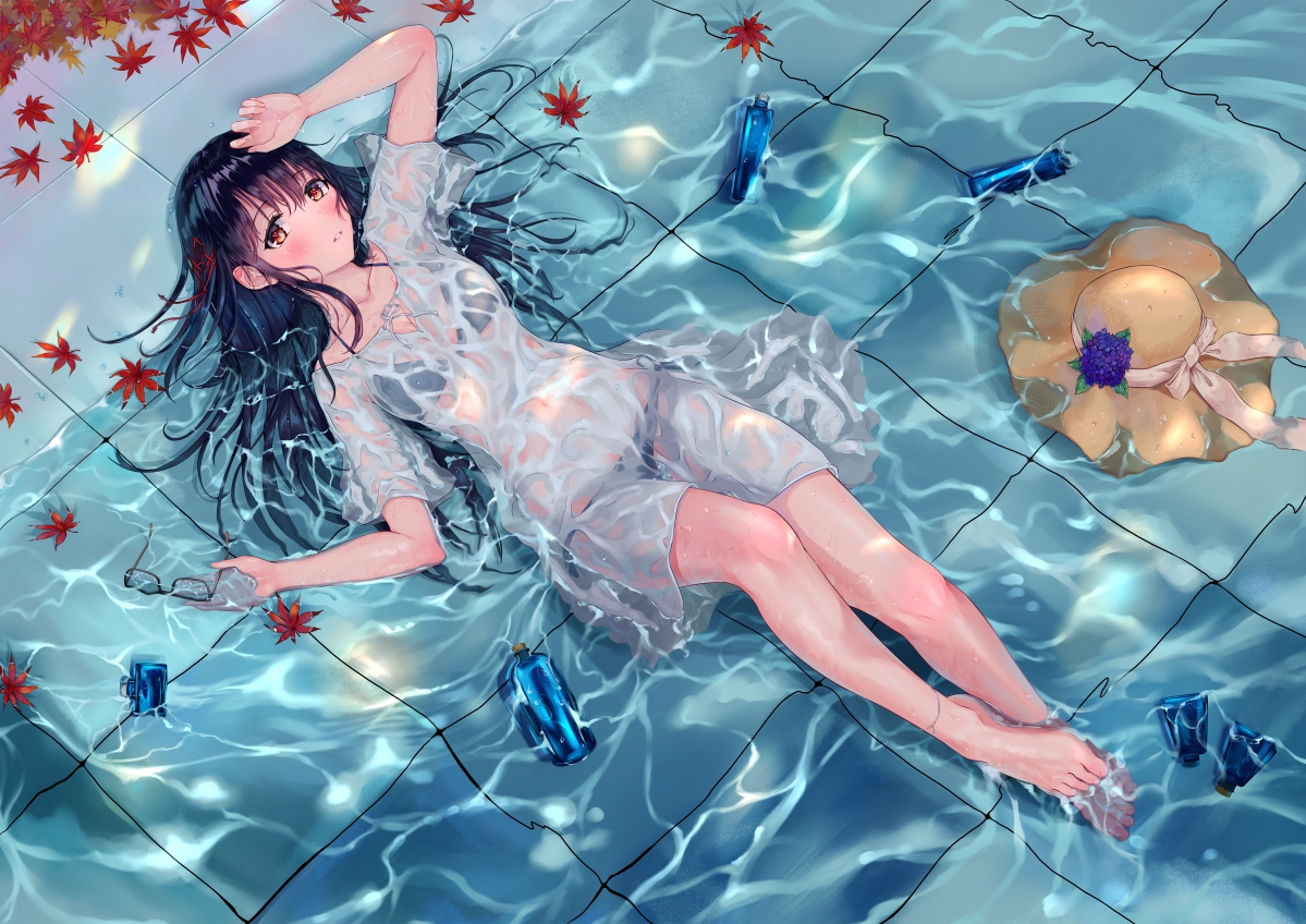 Summer beautiful girl girl lying flat