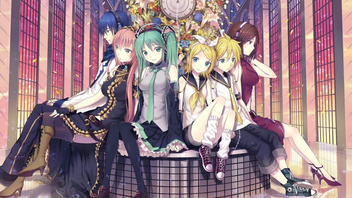 Five cute anime girls and one