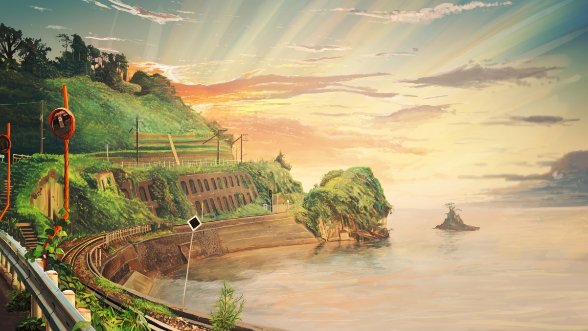 Cloudless coast road illustration wind