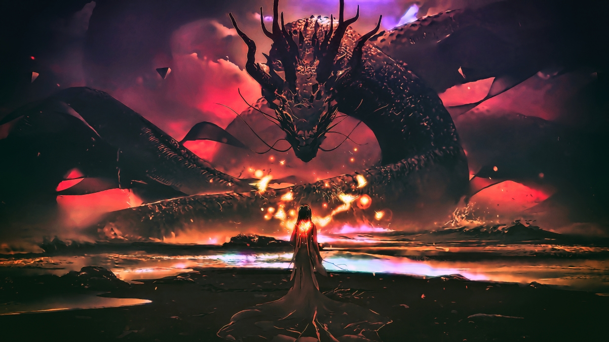 Beautiful dream art dragon night fire