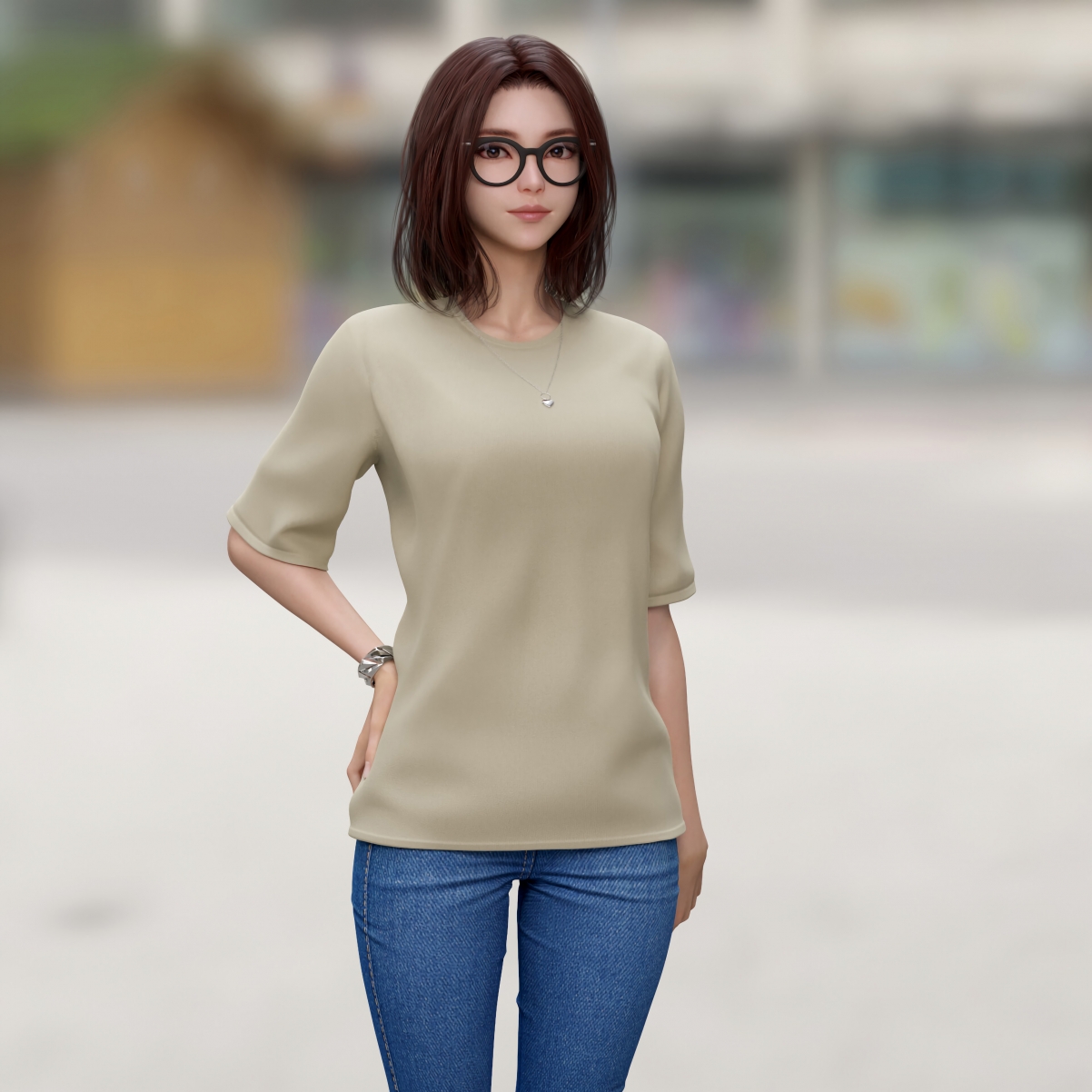 Smiling girl glasses t blood cowboy