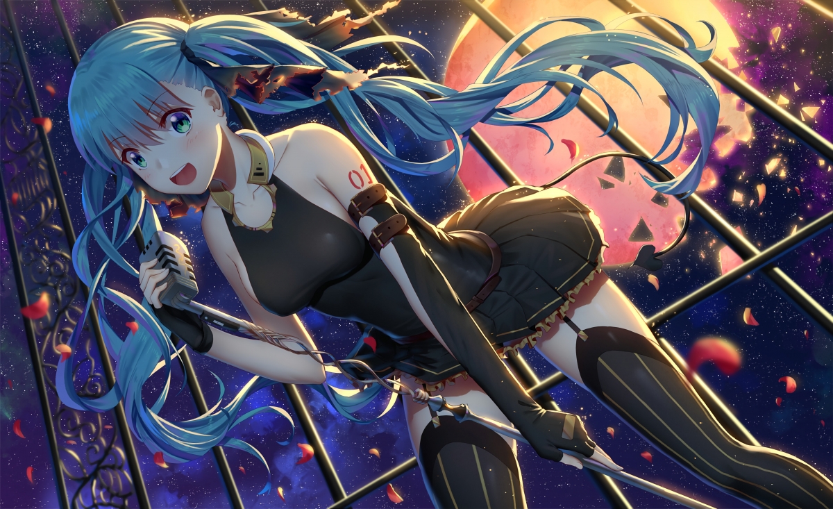 Night blue long hair girl black
