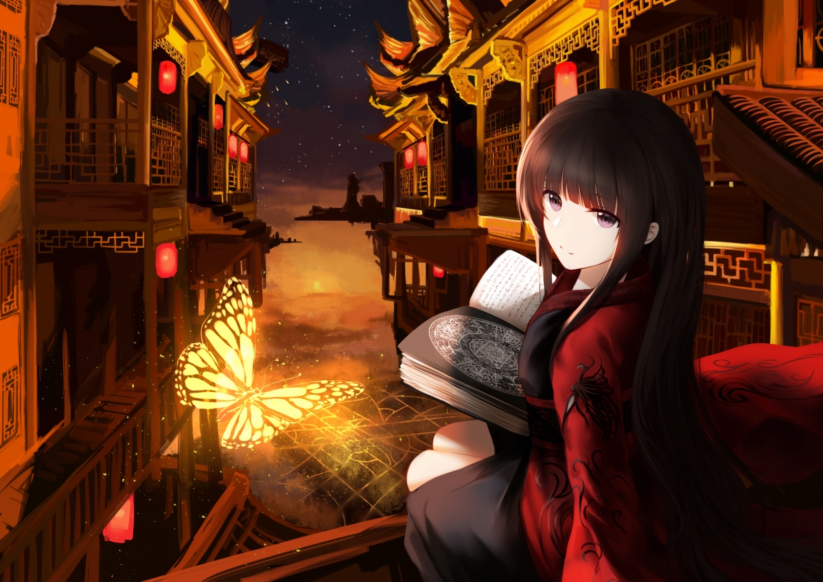 Night classical architecture butterfly japan