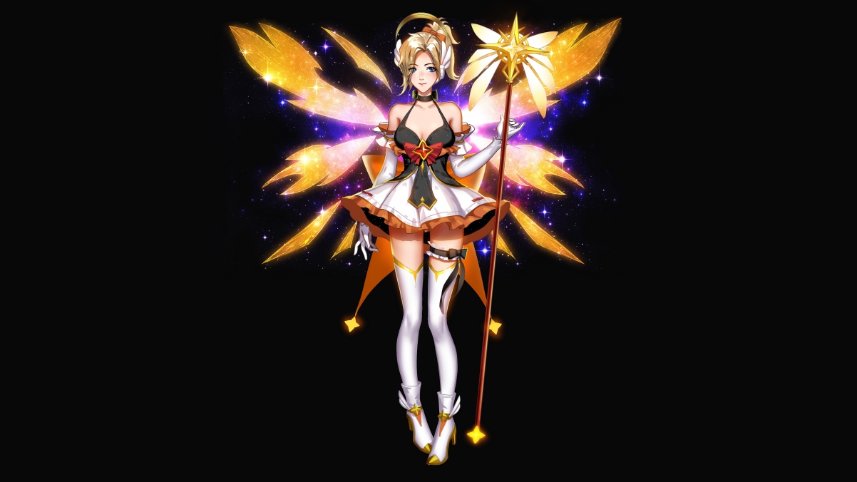 Angel wings, magic wand, girl, big