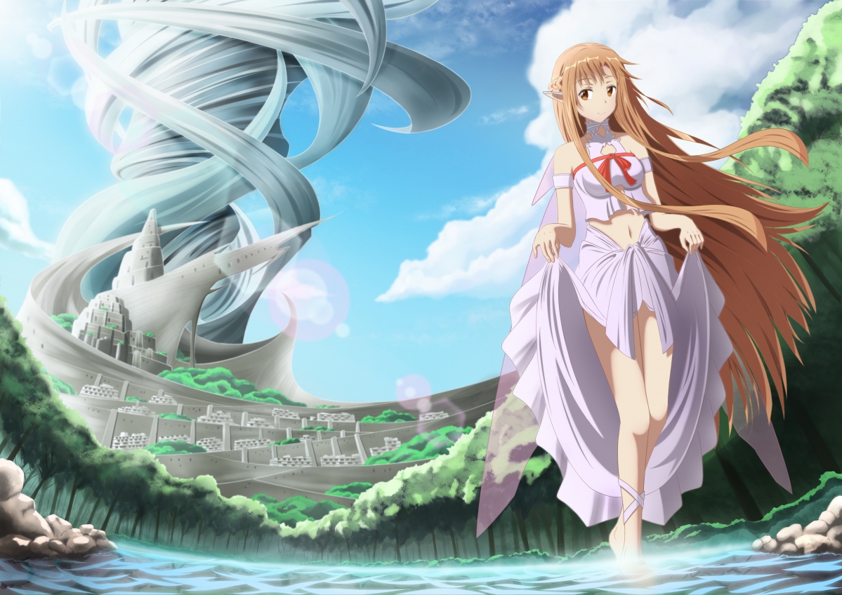 Sky, clouds, forest, river, long hair