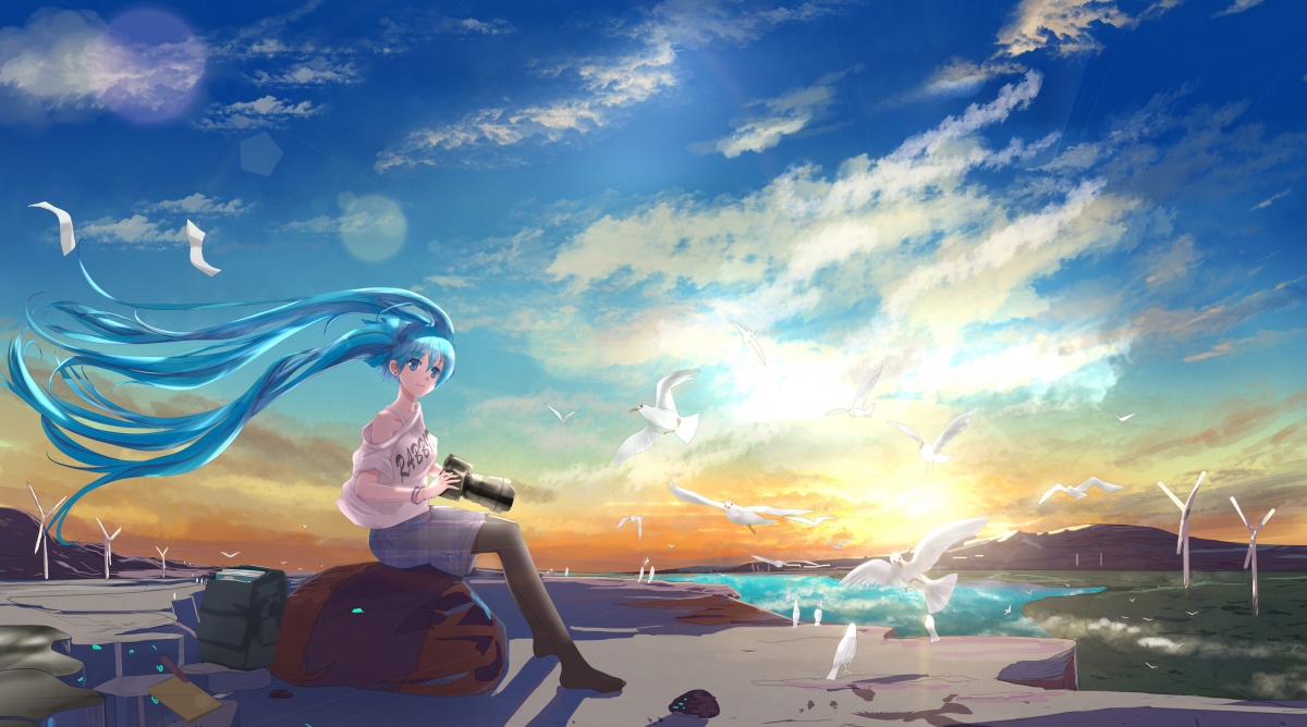 Sky cloud bird VOCALOID female