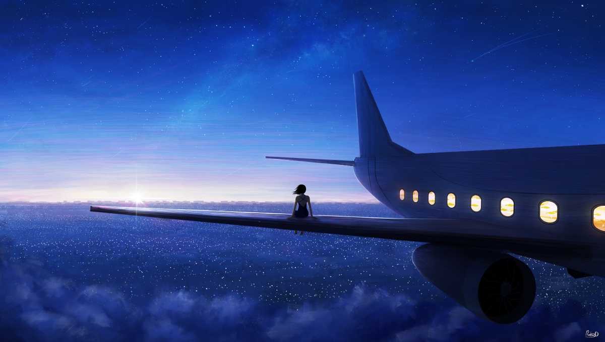 Sky plane night sky sitting in an airplane