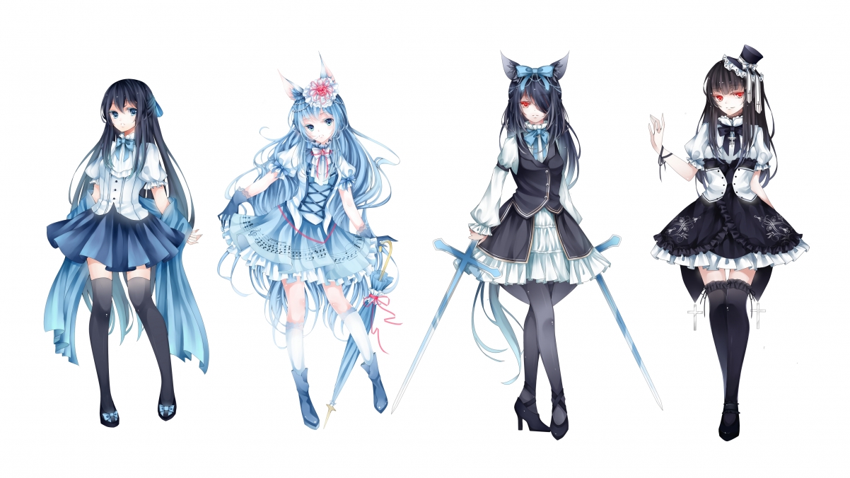 Four girls, cross, sword, hat