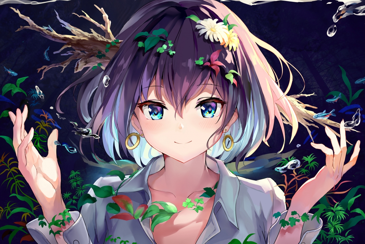 Aquarium anime girl 4k wallpaper