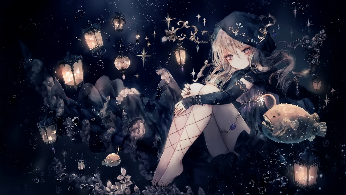 Underwater girl light fish bubble 4