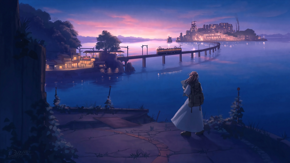 Girl journey, street view, night view