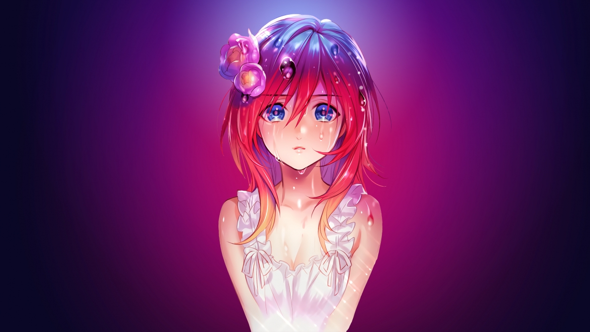Sad girl, teary eyes, 4K anime