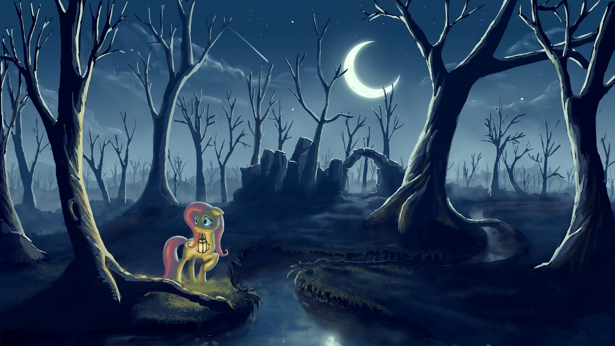 Forest, night, moon, lantern, small