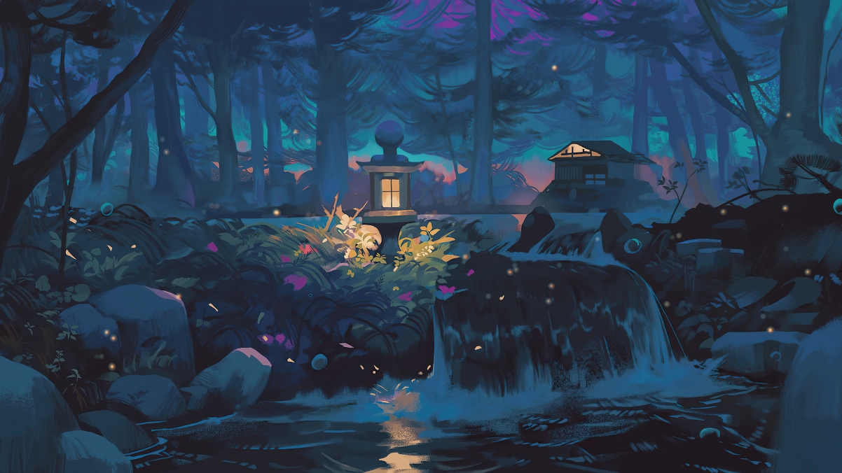Forest night nature trees water