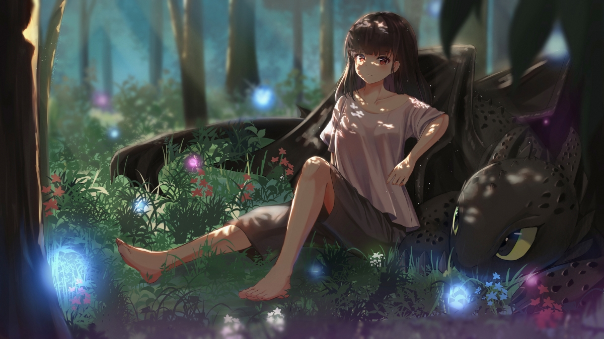 Forest girl maiden dragon beautiful