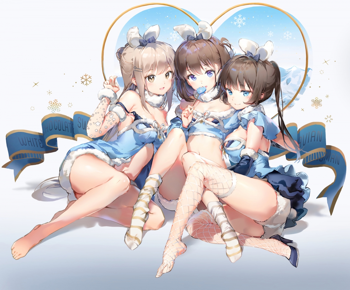 Three women, girls, beautiful feet