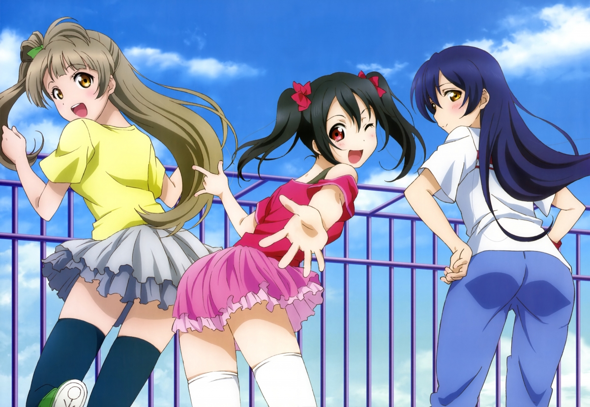 Three girls, smile, pose, idol